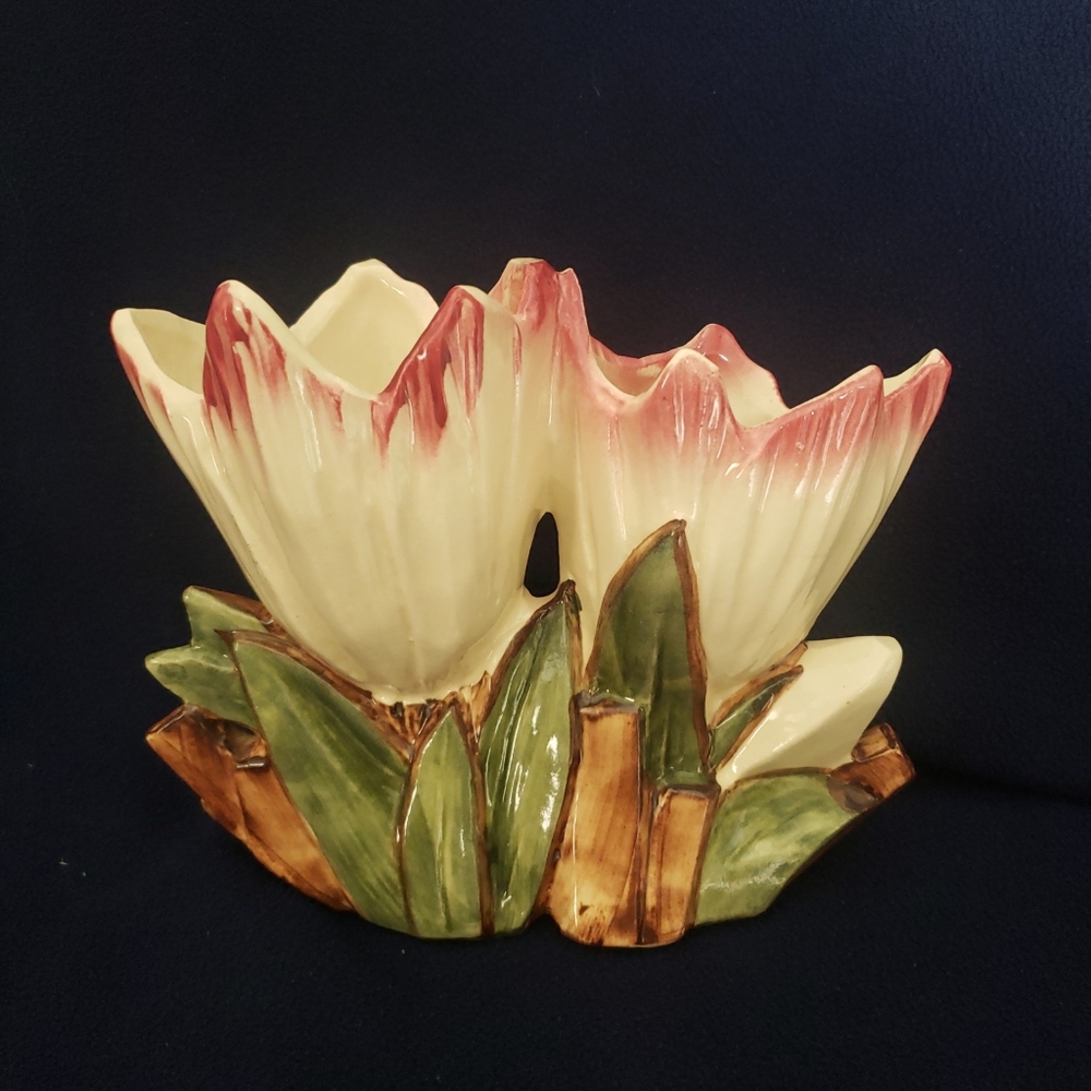 Rare McCoy Double Tulip Crocus Art Pottery Vase White Dark Pink USA